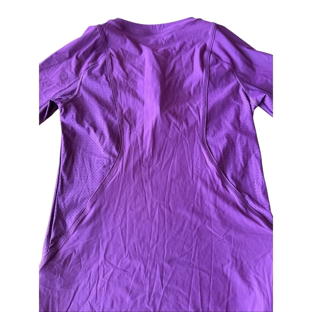 Athleta Womens 1/4 Zip Short Sleeve Mesh Pocket Running Active Top Purple Small